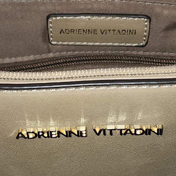 Adrienne Vittadini Taupe Vegan Leather Quilted Crossbody Tote Bag 14"X9"X5.5" - Picture 8 of 10